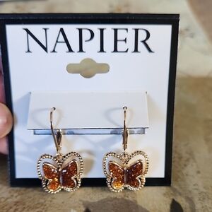 Napier Gold and Amber Butterfly Earrings